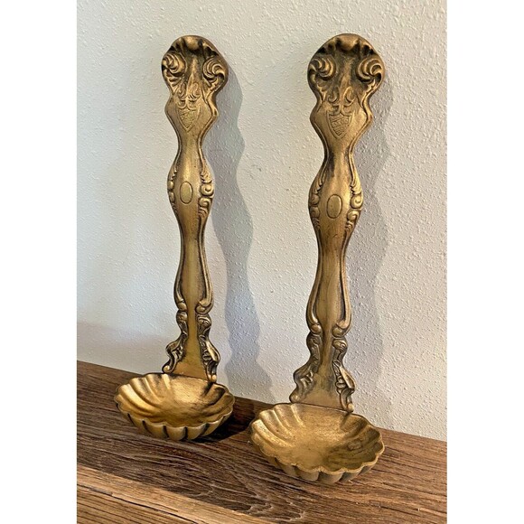 Vintage Cast Metal MCM Set of 2 Wall Hanging Ladles Spoons Kitchen Décor Used - Picture 7 of 14
